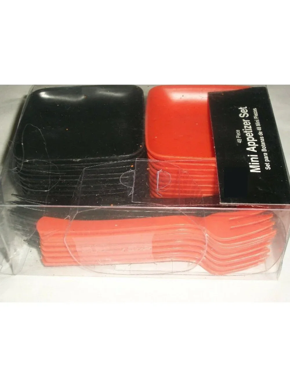 Halloween 48 Pc Mini Appetizer Set Square Plate Forks Orange Black Set
